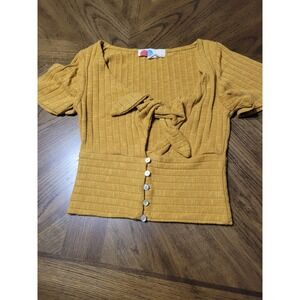 FP (Free People)‎ Beach Ribbed Knit Cropped Twist Front mustard Yellow XS